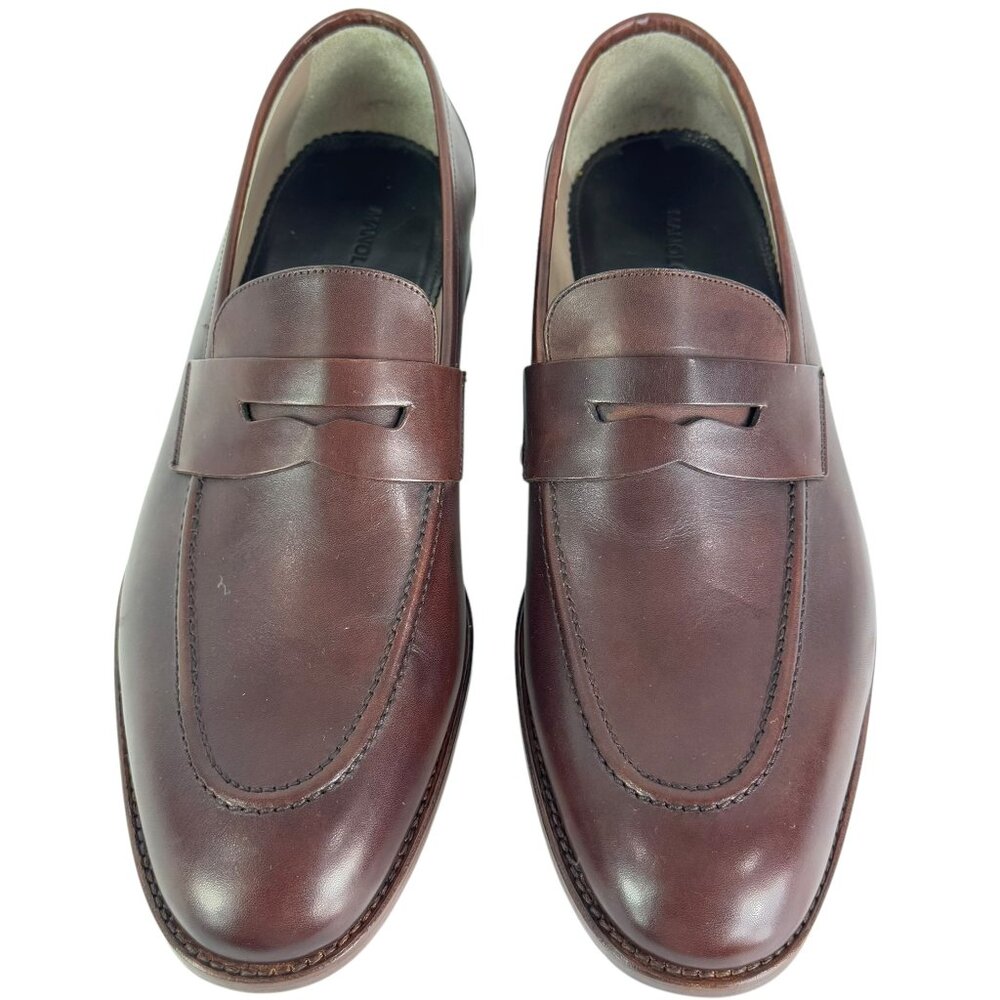 MANOLO BLAHNIK Brown Leather Men's Penny Loafers Made in Italy 8.5UK - 9.5US